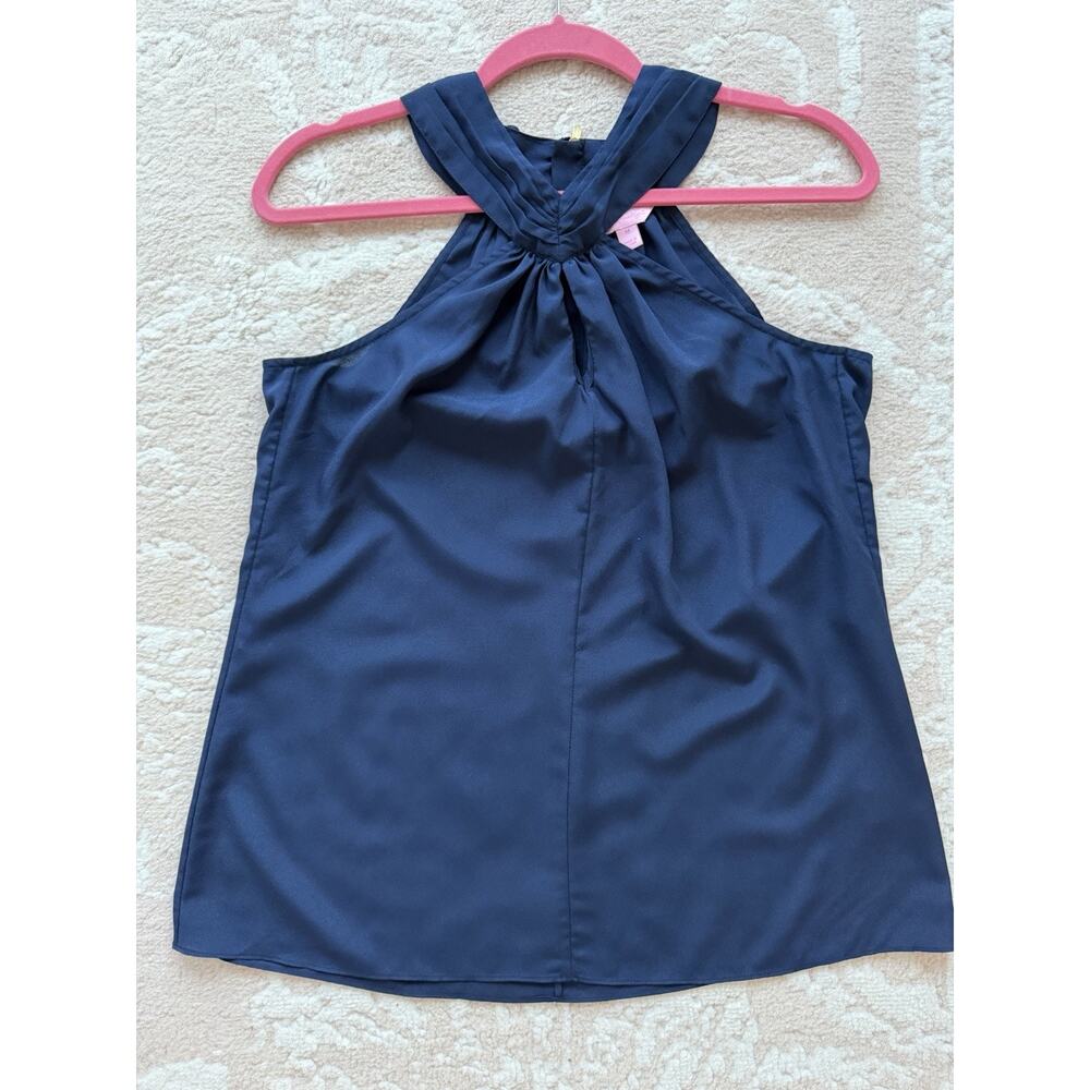Lilly Pulitzer Navy Blue Twist  Neck Halter Tank, Size Medium